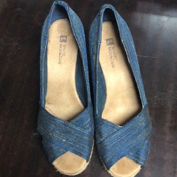 Denim womens wedge shoes size 7.5 - Picture 1 of 4